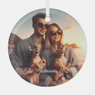 Ornement En Verre DIY Famille de Chat Sphynx Personnalisée et Mémora