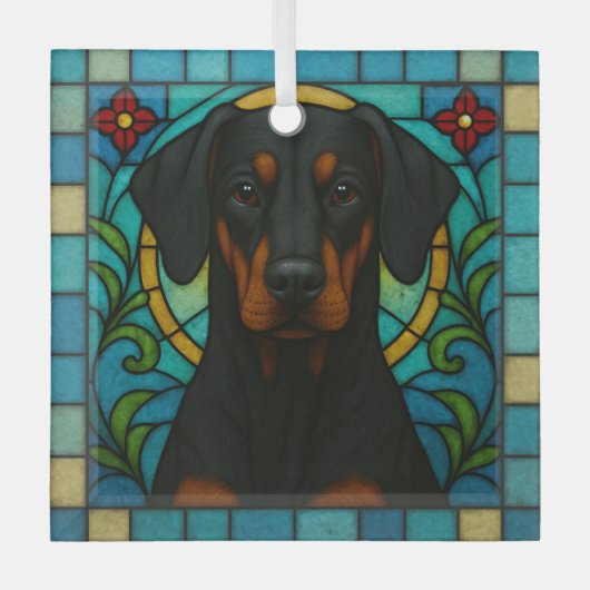 Ornement En Verre Doberman Pinscher Chien Non Décroché "Verre Tiré" (Recto)