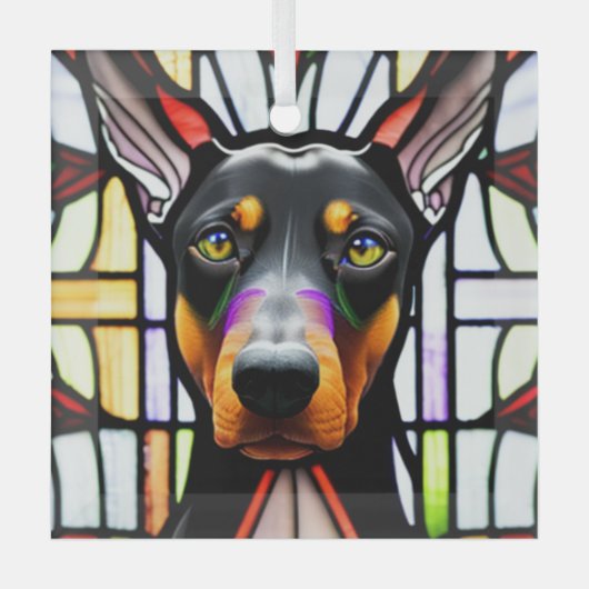 Ornement En Verre Doberman Pinscher Chien "Verre Tiré" (Recto)
