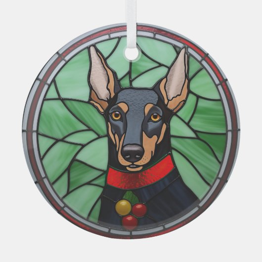 Ornement En Verre Doberman Pinscher Vitrail Noël (Recto)