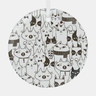 Ornement En Verre Doodle chats : drôle de motif sans soudure.