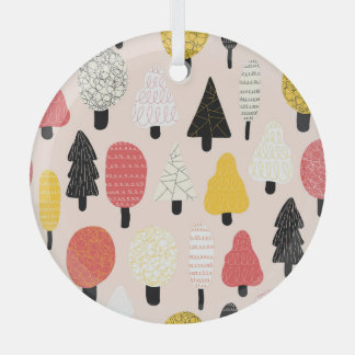 Ornement En Verre Doodle Trees : Nature Vintage, Abstraite.