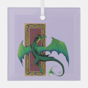 Ornement En Verre Dragon Celtique Vert Motif Noué Fantastique Violet