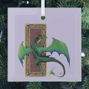 Ornement En Verre Dragon Celtique Vert Motif Noué Fantastique Violet