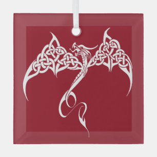 Ornement En Verre Dragon de Noël Tribal Celtique Rouge Blanc