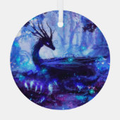Ornement En Verre Dragon noir, scène de forêt nocturne. (Verso)