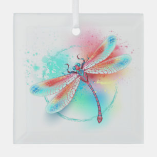 Ornement En Verre Dragonfly rouge sur l'arrière - plan aquarelle