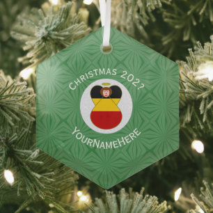 Ornement En Verre Drapeau allemand Noël Ange Nom Année Hexagon