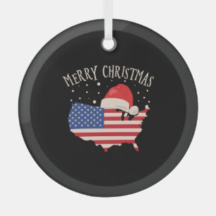 Ornement En Verre Drapeau américain Joyeux Noël design