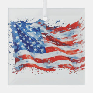 Ornement En Verre Drapeau américain USA Aquarelle 4 juillet
