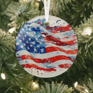 Ornement En Verre Drapeau américain USA Aquarelle 4 juillet