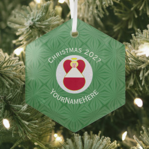 Ornement En Verre Drapeau autrichien Noël Ange Nom Année Hexagon