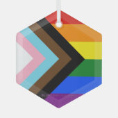 Ornement En Verre Drapeau de fierté Progress Pride de SlipperyJoe si (Recto)