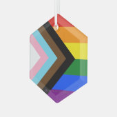 Ornement En Verre Drapeau de fierté Progress Pride de SlipperyJoe si (Avant gauche)