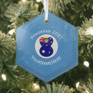 Ornement En Verre Drapeau de Hanukkah d'ange australien personnalisé