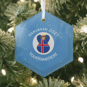 Ornement En Verre Drapeau de Hanukkah d'ange islandais personnalisé
