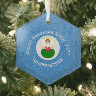 Ornement En Verre Drapeau de Hanukkah Welsh Angel Personnalisé 