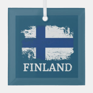 Ornement En Verre Drapeau de la Finlande 
