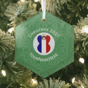 Ornement En Verre Drapeau de Noël Ange Français Personnalisé