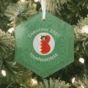 Ornement En Verre Drapeau de Noël personnalisé d'ange bahreïni