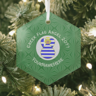 Ornement En Verre Drapeau de Noël personnalisé de l'ange blond grec