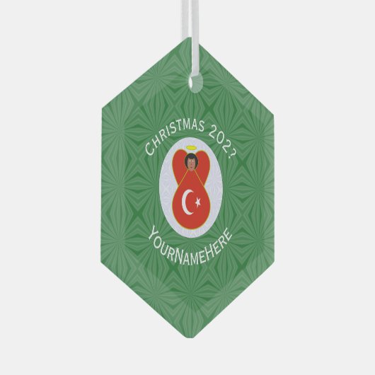 Ornement En Verre Drapeau turc Noël Ange Nom Année Hexagon (Avant droite)