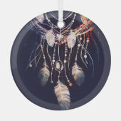 Ornement En Verre Dreamcatcher, branches, style boho, art numérique. (Recto)