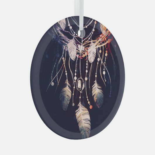 Ornement En Verre Dreamcatcher, branches, style boho, art numérique. (Avant droite)