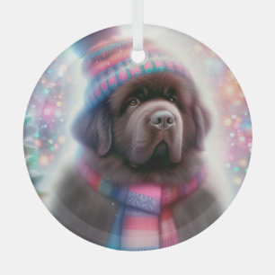 Ornement En Verre Dreamy Brown Newf dans une Beanie