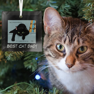 Ornement En Verre Drôle de papa chat noir mignon pour la fête des pè