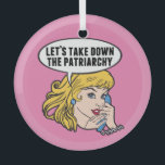 Ornement En Verre Drôle féministe Pop Art Anti Patriarchie Citation<br><div class="desc">Supprimons l'ornement de Noël rose du Patriarcat. Un beau cadeau rétro de féminisme pop art pour une femme forte et pro-choix qui vote pour le leadership féminin dans notre pays. Défendez-vous pour les droits des femmes et l'autonomisation des femmes avec ce dessin humoristique cool qui présente une jolie dirigeante blonde...</div>