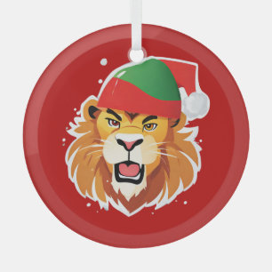 Ornement En Verre Drôle Lion Safari animaux Père Noël Costume de Noë