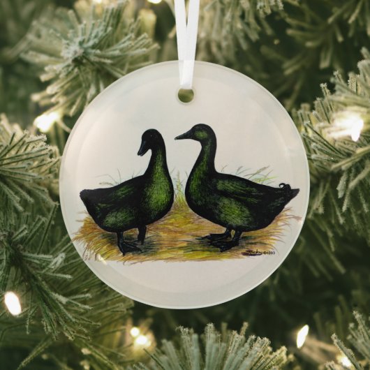 Ornement En Verre Ducks : Cayuga Pair (Insitu)