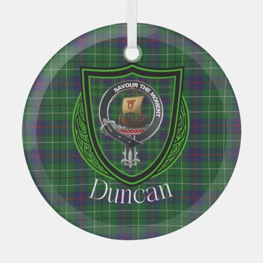 Ornement En Verre Duncan Scottish Clan Tartan & Crest (Recto)