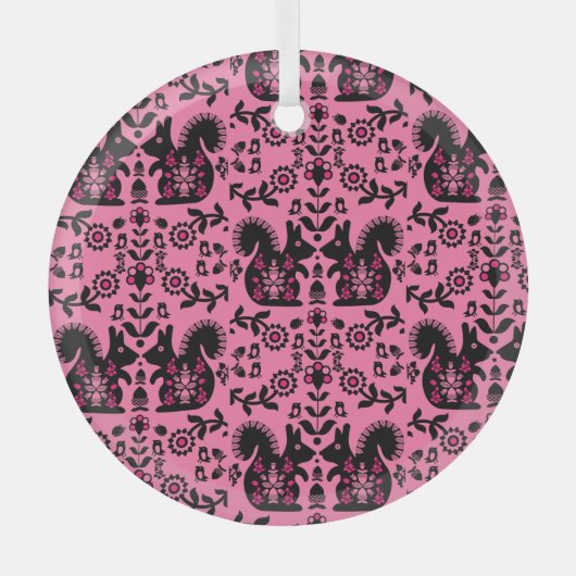 Ornement En Verre Écureuil Nordic Scandinave Folk Art (Recto)