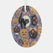 Ornement En Verre Éffrayant Chats Citrouilles Violet Motif (Avant gauche)