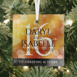 Ornement En Verre Elegant 16th Golden Topaz Wedding Anniversary