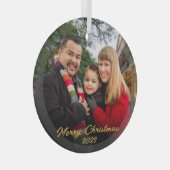 Ornement En Verre Élégant 2 Photo Famille 2 Côtés Photo Gold Script (Avant droite)