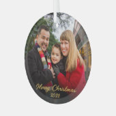 Ornement En Verre Élégant 2 Photo Famille 2 Côtés Photo Gold Script (Avant gauche)