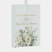 Ornement En Verre Élégant 50e anniversaire Roses blanches Bagues or (Avant droite)