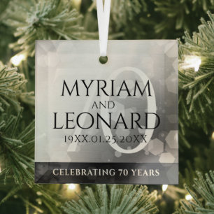 Ornement En Verre Élégant 70e anniversaire de Mariage Platinum