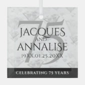 Ornement En Verre Élégant 75e anniversaire de Mariage de diamant (Recto)