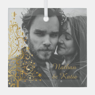 Ornement En Verre Élégant Couple de Noël Photo personnalisée