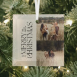 Ornement En Verre Élégant feuillage naturel moderne minime multi pho<br><div class="desc">Elégant multi photo moderne minimaliste crème naturelle aquarelle typographie botanique Joyeux décor de Noël.</div>