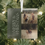 Ornement En Verre Elégant feuillage vert olive moderne photo minimal<br><div class="desc">Elégant multi photo moderne minimaliste d'olives vert aquarelle typographie botanique Joyeux décor de Noël.</div>