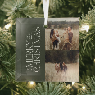 Ornement En Verre Elégant feuillage vert olive moderne photo minimal