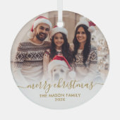 Ornement En Verre Elégant Gold White Family Photo Joyeux Noël (Recto)
