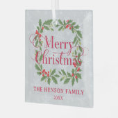 Ornement En Verre Elegant Holly Wreath Merry Christmas  (Avant gauche)