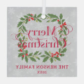 Ornement En Verre Elegant Holly Wreath Merry Christmas  (Verso)
