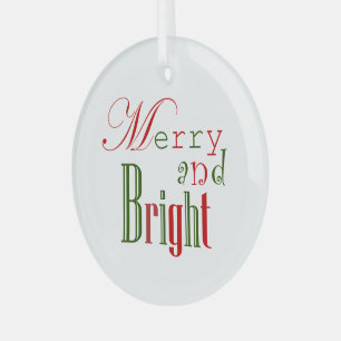 Ornement En Verre Élégant "Joyeux et lumineux" Rouge, Noël vert